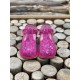 Beda Barefoot bačkory s páskem - růžová srdíčka - SLIM