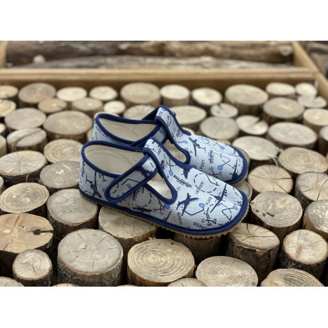 Beda Barefoot bačkory s páskem - šedá letadla