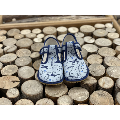 Beda Barefoot bačkory s páskem - šedá letadla