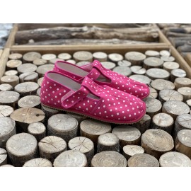 Beda Barefoot bačkory s páskem - růžový puntík - SLIM